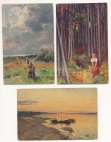 17 db RÉGI művészlap, pár litho vegyes minőségben / 17 pre-1945 art postcards in mixed quality, some...