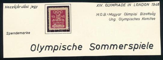 1948 MOB (Magyar Olimpiai Bizottság) 20f hozzájárulási díj bélyeg, nagyon ritka!