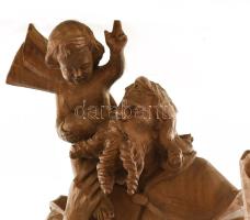 Jelzés nélkül: Szent Kristóf. Faragott fa, posztamenssel, kopásokkal, m: 129 cm