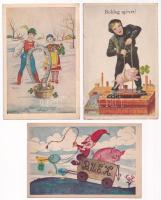 3 db RÉGI újévi üdvözlő képeslap vegyes minőségben / 3 pre-1945 New Year greeting postcards in mixed quality