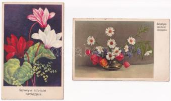 4 db RÉGI névnapi üdvözlő képeslap vegyes minőségben / 4 pre-1945 Name Day greeting postcards in mixed quality