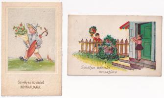 4 db RÉGI névnapi üdvözlő képeslap vegyes minőségben / 4 pre-1945 Name Day greeting postcards in mix...