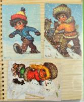 Francia gyerekek - Kb. 100 db modern grafikai képeslap Michel Thomas szignóval - két albumban / Fren...