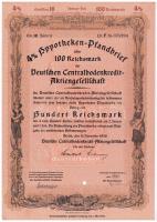 Német Harmadik Birodalom / Berlin 1940. Német Központi Hitel Részvénytársaság 4%-os kölcsön kötvénye 100M-ról, szárazpecséttel, lyukasztással érvénytelenítve T:AU German Third Reich / Berlin 1940. Deutschen Centralbodenkredit-Aktiengesellschaft 4% loan bond about 100 Mark, with embossed stamp, cancelled by hole C:AU