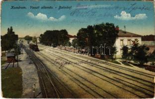 1915 Komárom, Komárnó; vasútállomás, vonat / railway station, train (kopott sarkak / worn corners)