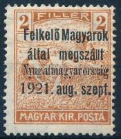 Nyugat-Magyarország I. 1921 Arató 2f próbanyomat / proof. Signed: Bodor