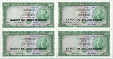 Mozambik 1961. 100E fekete BANCO DE MOCAMBIQUE (4x) sorszámkövetők C60172297 - C60172300 T:I Mozambique 1961. 100 Escudos with black BANCO DE MOCAMBIQUE overprint (4x) conescutive serials C60172297 - C60172300 C:UNC  Krause 117.a