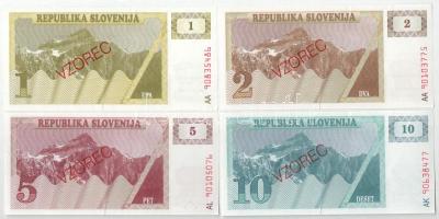 Szlovénia 1990-1991. 1T-1000T (8xklf) mind VZOREC (Minta) felülbélyegzéssel T:XF Slovenia 1990-1991. 1 Tolar - 1000 Tolarjev (8xdiff) all with VZOREC (Specimen) overprint C:XF