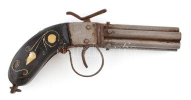 Borsszóró pisztoly, antikolt, gyűjtői replika kis sérüléssel h: 22 cm