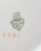 Zsolnay teáskanna, jelzett, részben kézzel festett, matricás, kis kopásokkal, m: 16 cm