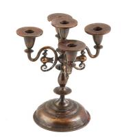 Ötágú, madaras, retró, masszív bronz gyertyatartó, viaszmaradványokkal, m: 21 cm