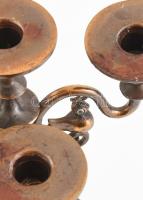 Ötágú, madaras, retró, masszív bronz gyertyatartó, viaszmaradványokkal, m: 21 cm
