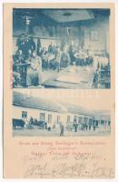 1902 Budapest III. Berlinger György vendéglője és korcsmája "A kerékpárhoz" az Üröm hegyen, étterem belső. A. Sueti kiadása / Gruss aus Georg Berlinger's Restauration "Zum Radfahrer"