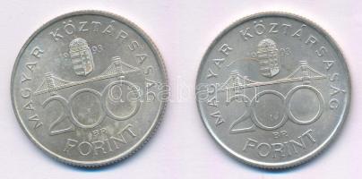 1993. 200Ft Ag "MNB" (2x) T:AU,XF patina
Adamo F13