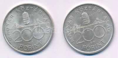 1993. 200Ft Ag "MNB" (2x) T:AU,XF patina
Adamo F13