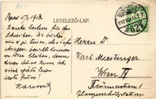 1912 Budapest VI. István Király szálloda, villamosok, automobil, reklám. Podmaniczky utca 8. Grafika...