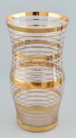 Retró aranyozott üveg váza, kopásokkal, m: 27 cm
