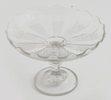 Régi talpas üveg kínáló, kopásokkal, m: 15 cm