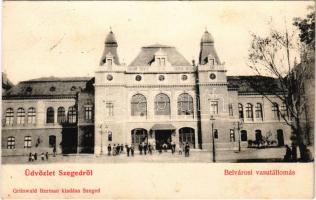 1907 Szeged, Belvárosi vasútállomás. Grünwald Herman kiadása (fl)