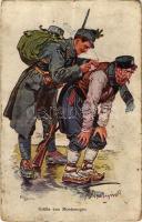 1917 rüsse aus Montenegro / soldier writing a letter, military art postcard with artist signed (small tear)