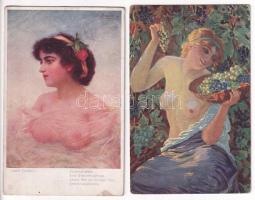 4 db Régi erotikus művész képeslap vegyes minőségben / 4 pre-1945 erotic art postcards in mixed quality