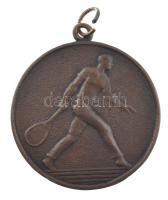 1936. Bronz tenisz emlékérem füllel, hátoldalán H.T.S.K. 1936. IX. gravírozással (37mm) T:XF patina, kis ph. /  Hungary 1936. Bronze tennis medallion with ear, with H.T.S.K. 1936. IX. engraving on the back  (37mm) C:XF patina, small edge error