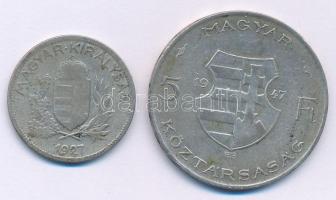 1927. 1P Ag + 1947. 5Ft Ag "Kossuth" T:F patina Adamo P6, F8.1