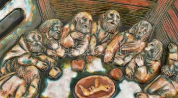 Varga Mátyás (1910-2002): Utolsó vacsora. Színes mázakkal festett fali kerámia, kisebb csorbák és tű...