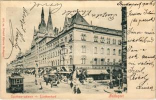 1900 Budapest VIII. Luther udvar, Munkácsy kávéház, villamos, üzletek. Divald Károly 210. sz. (Rb)