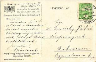 1913 Budapest V. Sárga János ékszerész és műötvös cs. és kir. udv. szállító központi üzlete reklámla...