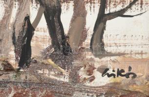 Csikós András (1947-2006): Téli alföld, 1989. Olaj, farost, jelezve jobbra lent, hátoldalán autográf...