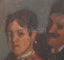 Kunffy Lajos (1869-1962): Szerelmespár. Olaj, fa, jelezve jobbra lent. Dekoratív, üvegezett, sérült ...