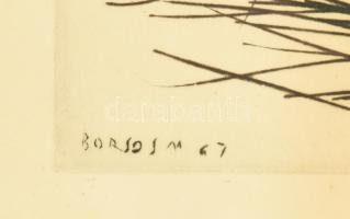 Borsos Miklós (1906-1990): Álmodozó. Rézkarc, papír, jelzett, üvegezett fakeretben, 29×20 cm