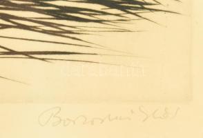 Borsos Miklós (1906-1990): Álmodozó. Rézkarc, papír, jelzett, üvegezett fakeretben, 29×20 cm