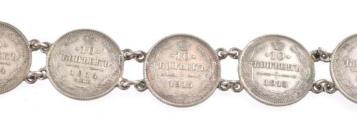 1914-15 Ezüst kopejkásokból készült nyaklánc. 16 g