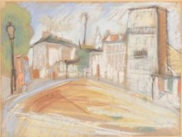 Diener-Dénes Rudolf (1889-1956): Francia város sétálókkal. Pasztell, papír, jelezve jobbra lent. Üve...