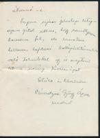 cca 1940 Váradyné György Ágnes rendező levele Sárdy Brutus (1892-1970) festőművész, restaurátorhoz a...