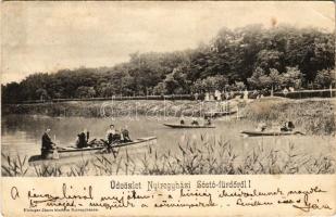 1903 Nyíregyháza, Sóstó-fürdő, csónakázók. Piringer János kiadása (EK)