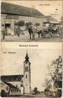 1921 Esztár (Alföld), Református templom, utca, lovashintó, Lindenfeld Gyula üzlete (Rb)