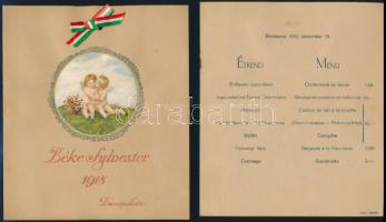 1918 Dunapalota, Béke Sylvester étrendje, nemzeti színű szalaggal, két részre válva