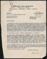 1942 Asbóth Oszkár helikopter mérnök autográf aláírással ellátott fejléces levele