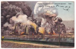 1910 Baku, Bakou; Les fontaines de naphte en flammes / naphtha refinery, oil plant, oil towers, factory (EK)