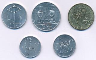 San Marino 1979. 1L-20L (5xklf) forgalmi emlékkiadások T:UNC,AU San Marino 1979. 1 Lira - 20 Lire (5xdiff) circulating commemorative coins C:UNC,AU