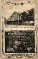 1909 Hegyeshalom, vasútállomás, vasúti vendéglő kertje, étterem. Art Nouveau, floral (EK)