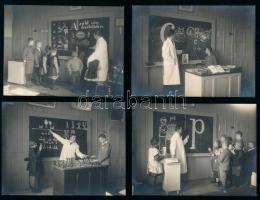 cca 1910-1920 Iskolai tanítás, a Pedagógiai Filmgyár Rt. 4 db fotója, az egyik a hátoldalán pecséttel jelzett, 8x11 cm
