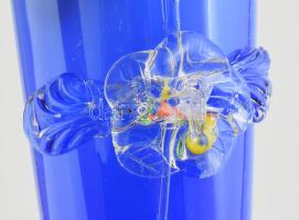 Kék huta üveg váza, hibátlan, m: 22 cm