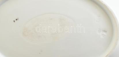 Antik porcelán pecsenyés tál, jelzett, kopott, h: 36 cm