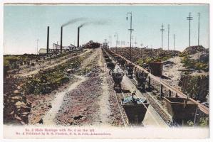 Cullinan Diamond Mine, No. 3. Main Haulage with No. 4. on the left, industrial railway, mine carts. Published by R. O. Füsslein No. 4. - from postcard booklet