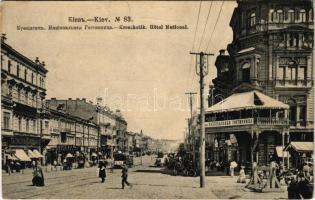 Kiev, Kiew, Kyiv; Kreschatik, Hotel National, tram, pharmacy, shops (tear)