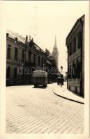 Budapest I. utca a várban, Mátyás templom, építkezés, autóbusz. photo (non PC)